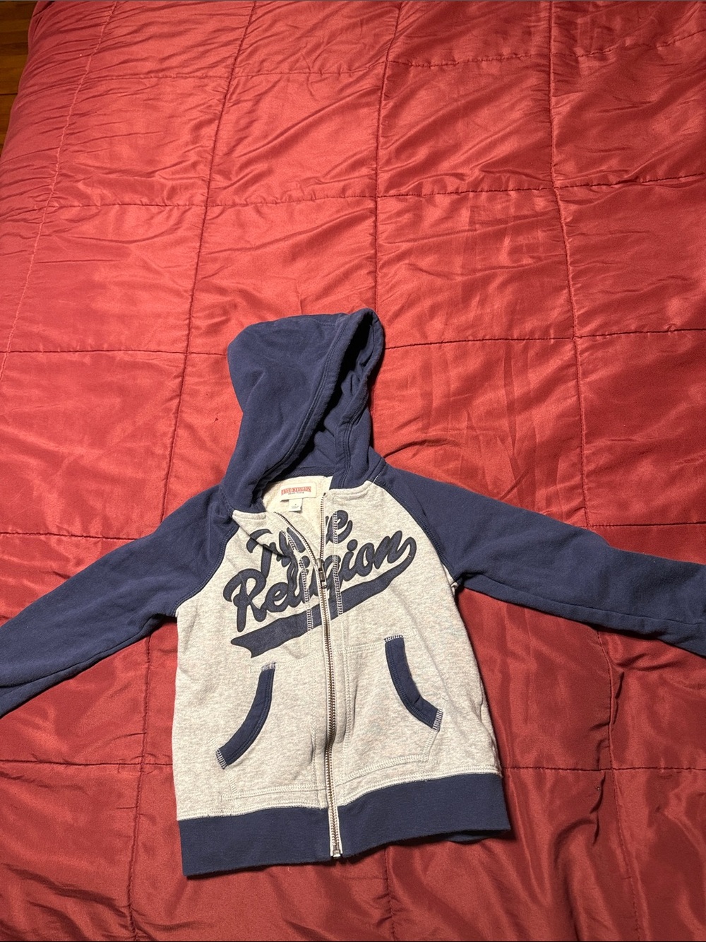 True Religion Navy and Gray Kids Hooded Zip-Up Sweatshirt